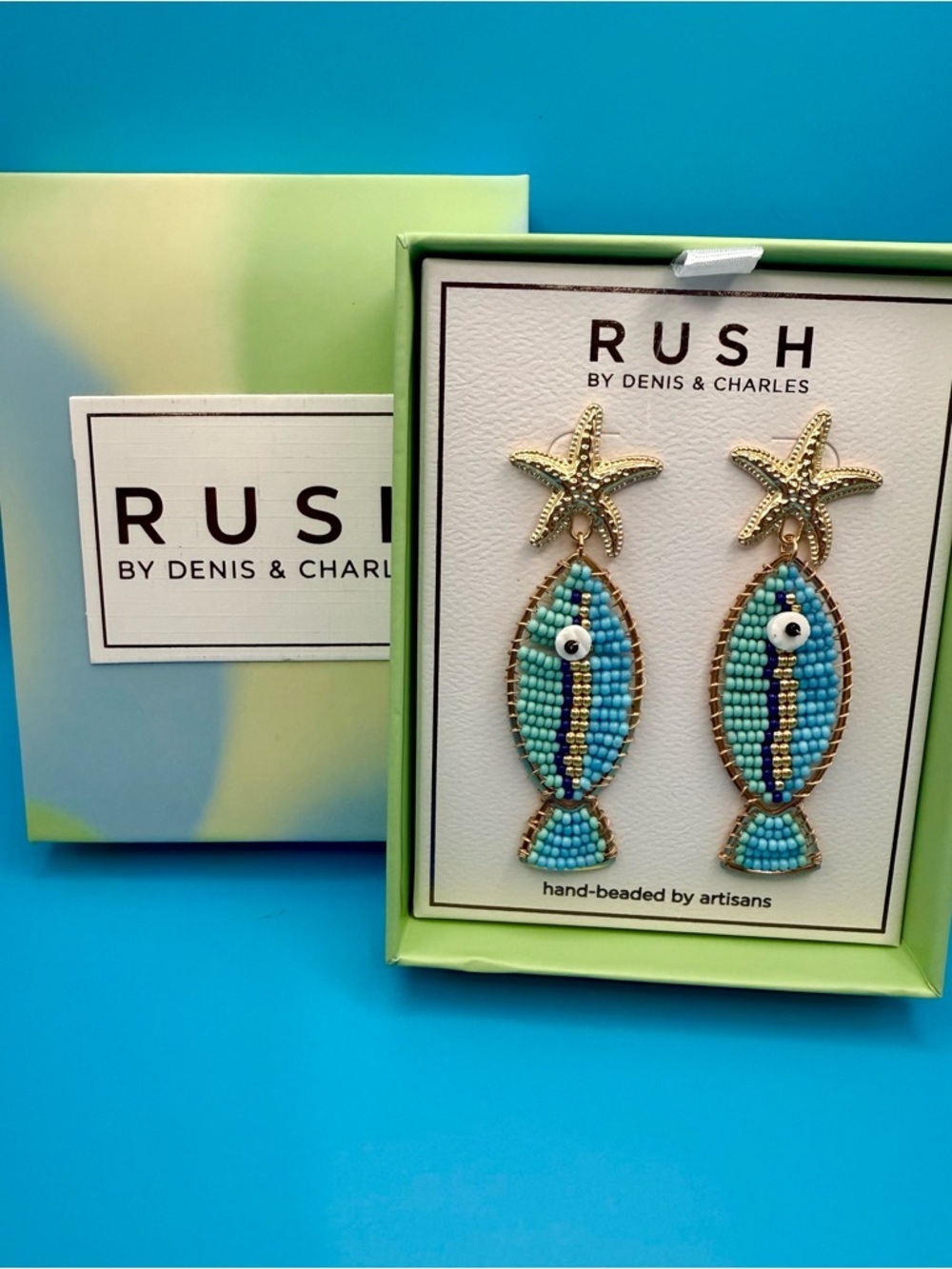 RUSH by Denis & Charles Beaded Fish Starfish Drop Earrings - Turquoise & Blue